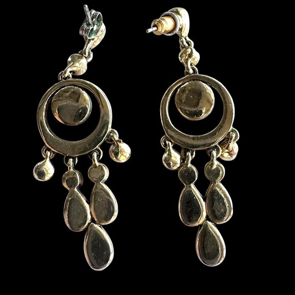 Pierced Earrings Dangling Chandelier Gold Tone Pink Stone - Picture 6 of 6